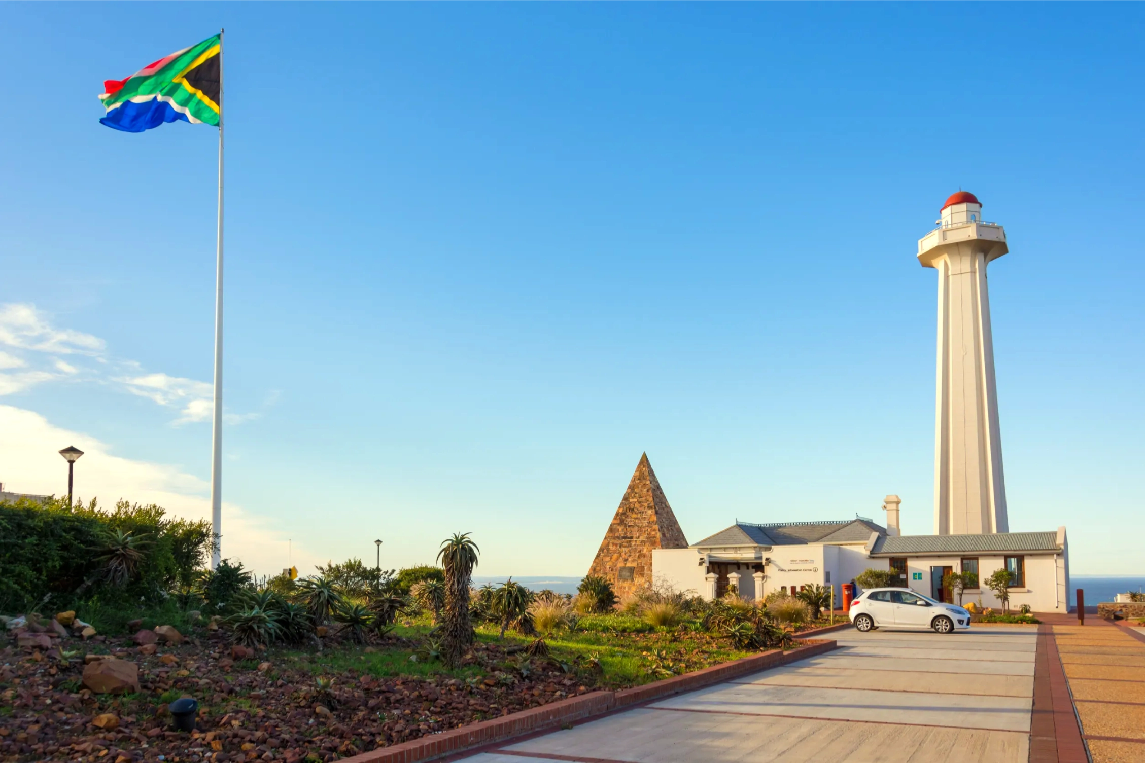 the african flag lighthouse monument in port elizabeth south africa