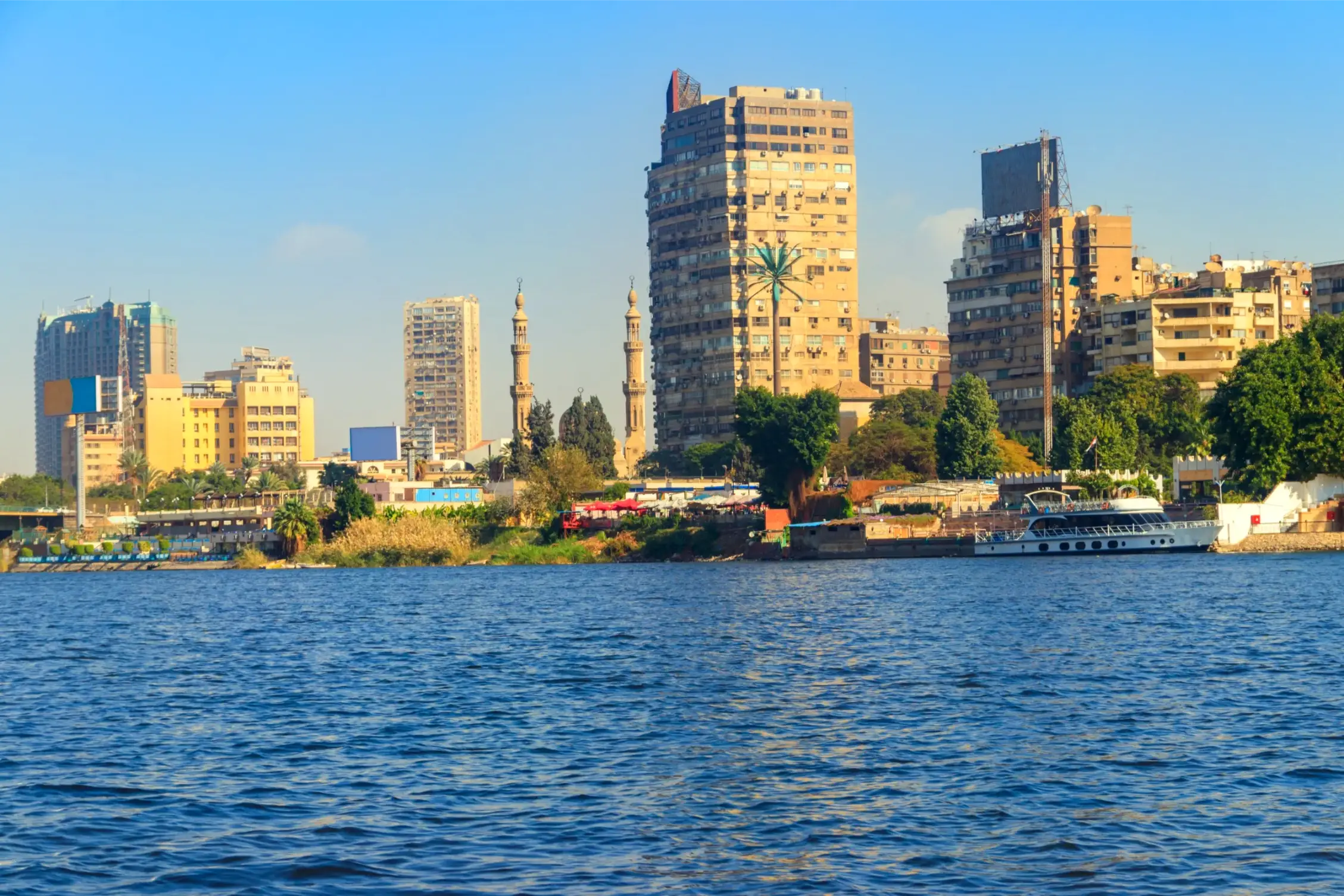 view of nile river and famous building in egypt