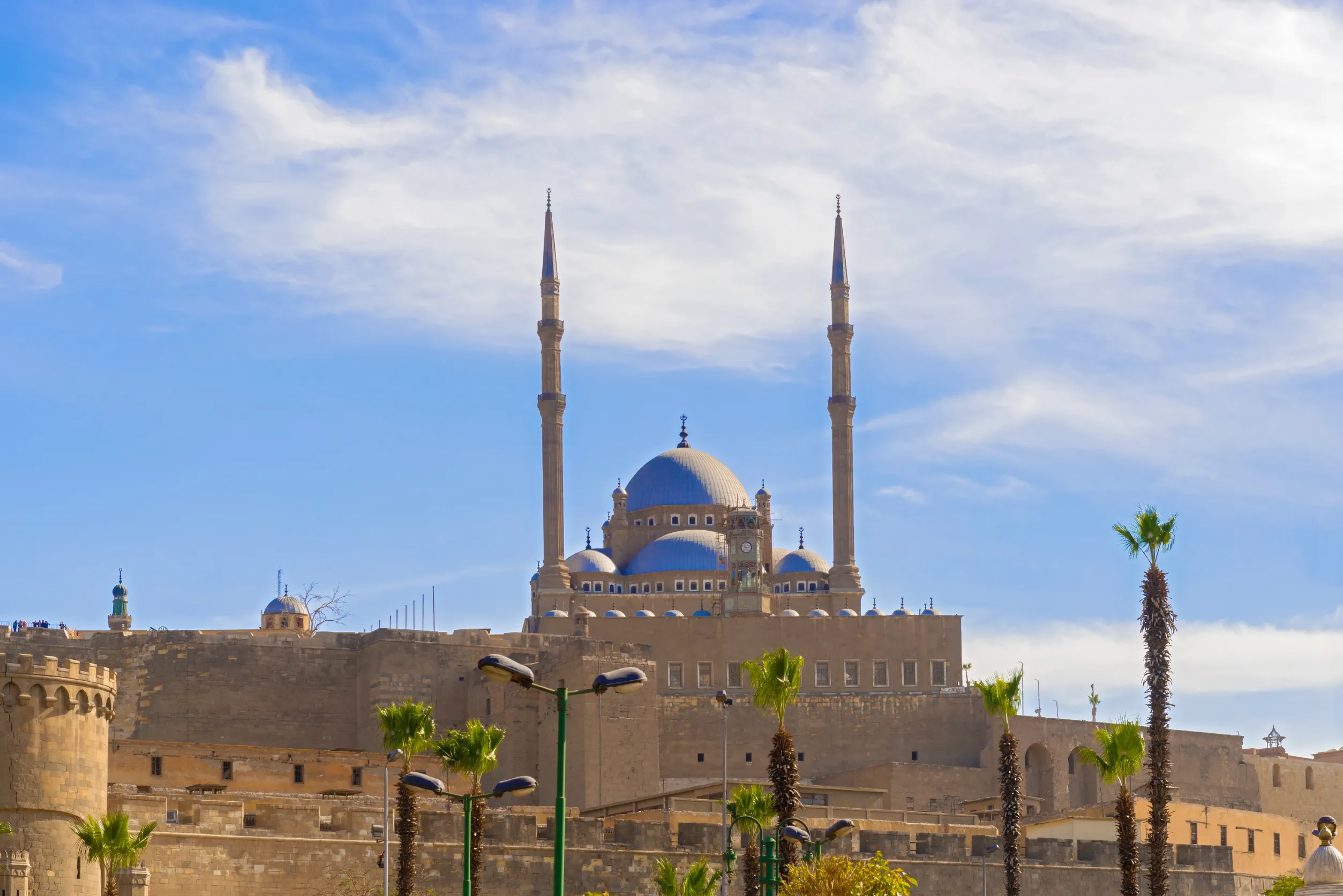 wall of citadel and the mosque in cairo egypt